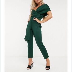ASOS Green Fallen Shoulder Scuba Jumpsuit